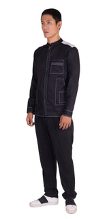 BLACK ABSTRACT EMBRIODERED FULL SLEEVES 3 POCKET SHACKET