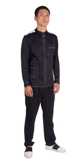 BLACK ABSTRACT EMBRIODERED FULL SLEEVES 3 POCKET SHACKET