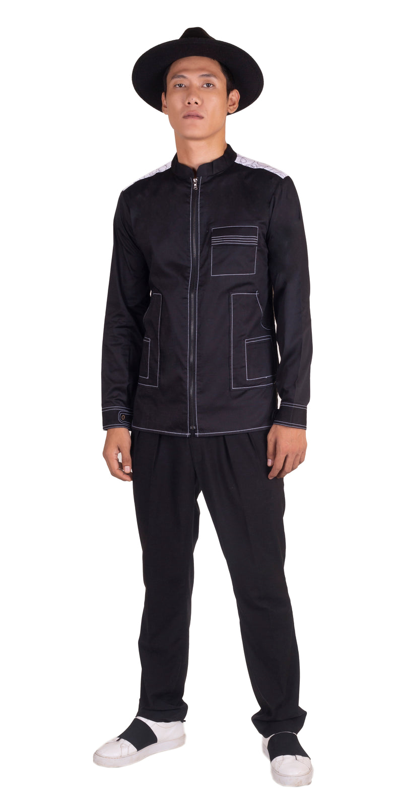 BLACK ABSTRACT EMBRIODERED FULL SLEEVES 3 POCKET SHACKET