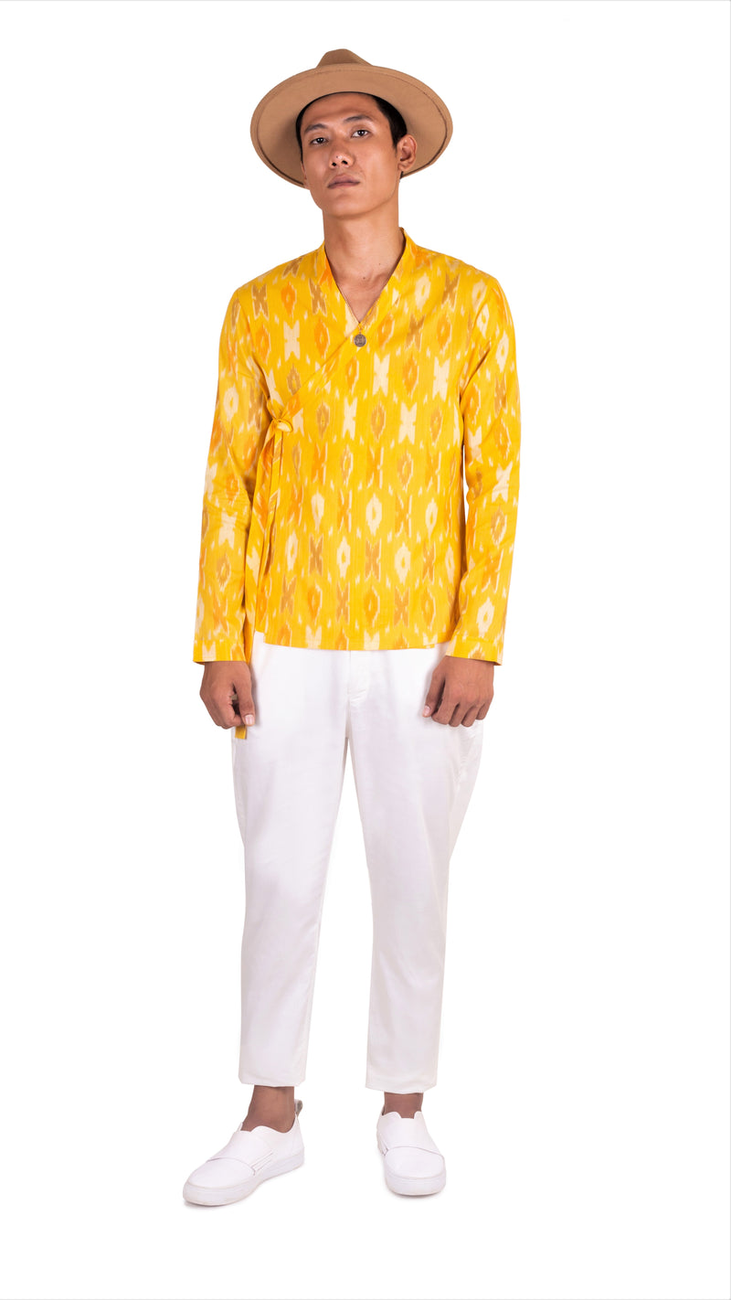YELLOW IKAT TIE KNOT CASUAL SHORT KURTA
