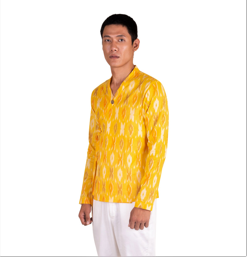 YELLOW IKAT TIE KNOT CASUAL SHORT KURTA