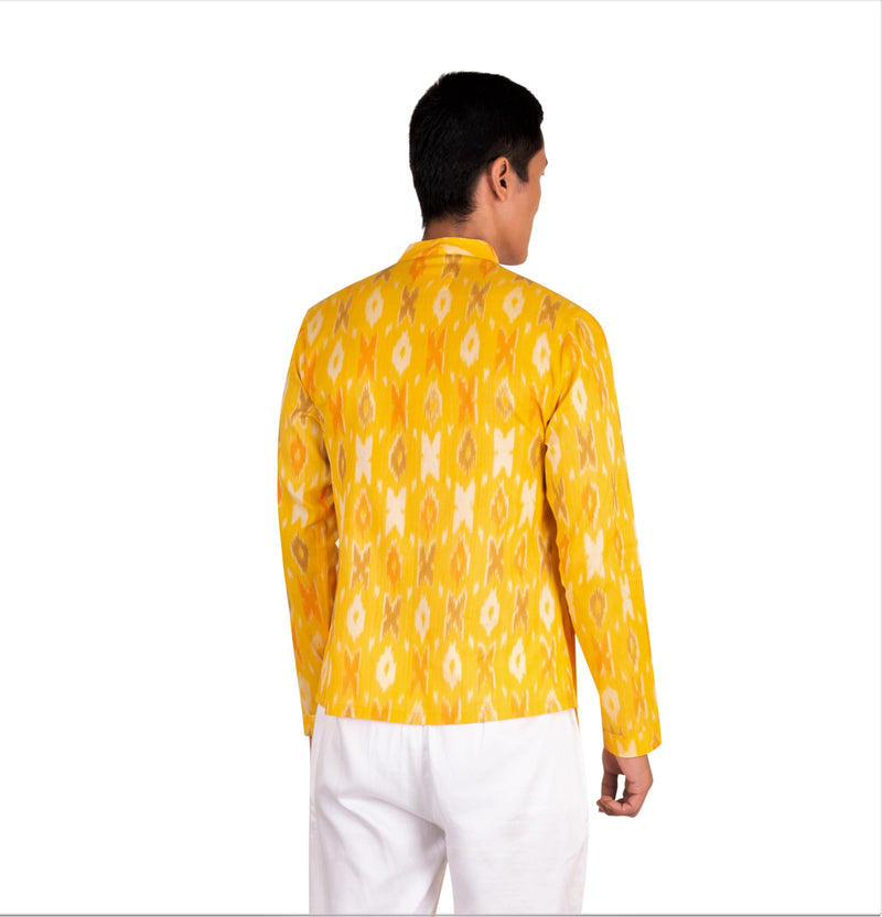 YELLOW IKAT TIE KNOT CASUAL SHORT KURTA