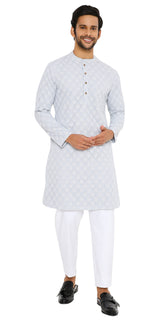 STONE GREY GEORGETTE LEAF CHIKANKARI REGULAR FIT KURTA WITH LINING
