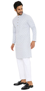 STONE GREY GEORGETTE LEAF CHIKANKARI REGULAR FIT KURTA WITH LINING