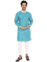 SEAGREEN MODERN ANGRAKHA KURTA PYJAMA SET WITH EMBRIODERED COLLAR & CUFF