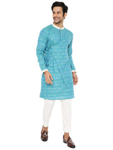 SEAGREEN MODERN ANGRAKHA KURTA PYJAMA SET WITH EMBRIODERED COLLAR & CUFF