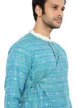 SEAGREEN MODERN ANGRAKHA KURTA PYJAMA SET WITH EMBRIODERED COLLAR & CUFF