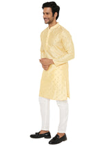 LIGHT BEIGE KURTA PYJAMA SET WITH CHECKERED MIRROR ABLA EMBRIODERY