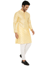 LIGHT BEIGE KURTA PYJAMA SET WITH CHECKERED MIRROR ABLA EMBRIODERY