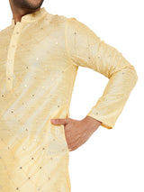 LIGHT BEIGE KURTA PYJAMA SET WITH CHECKERED MIRROR ABLA EMBRIODERY