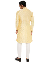 LIGHT BEIGE KURTA PYJAMA SET WITH CHECKERED MIRROR ABLA EMBRIODERY