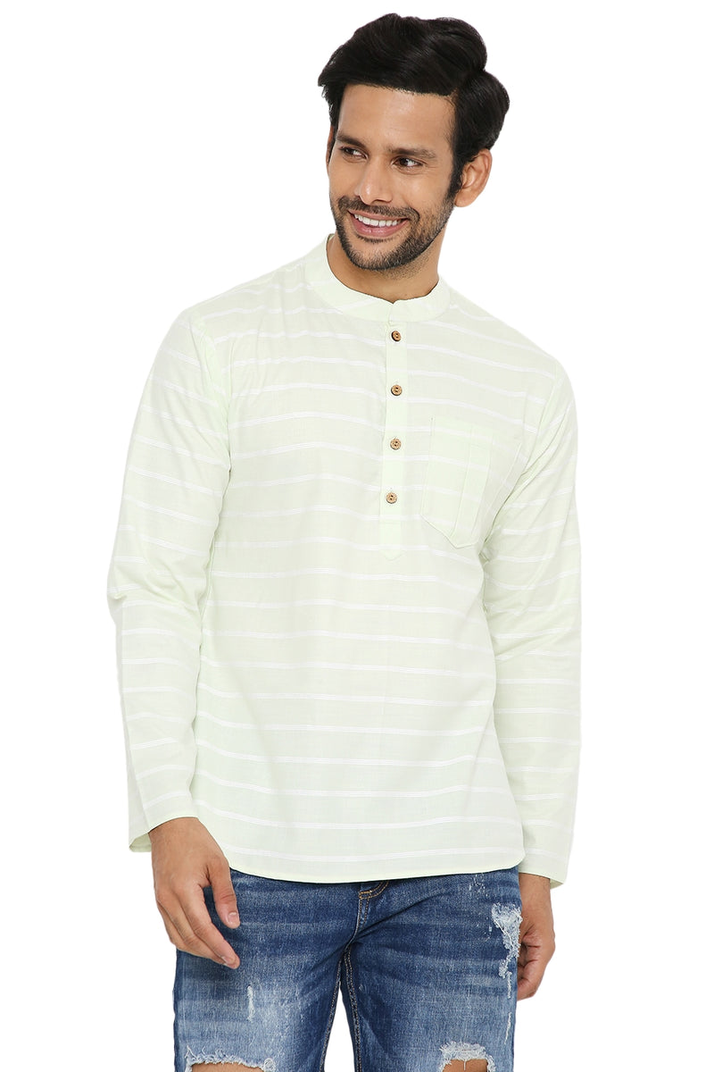 COTTON PISTA STRIPED REGULAR FIT SHORT KURTA