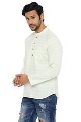 COTTON PISTA STRIPED REGULAR FIT SHORT KURTA