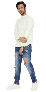COTTON PISTA STRIPED REGULAR FIT SHORT KURTA