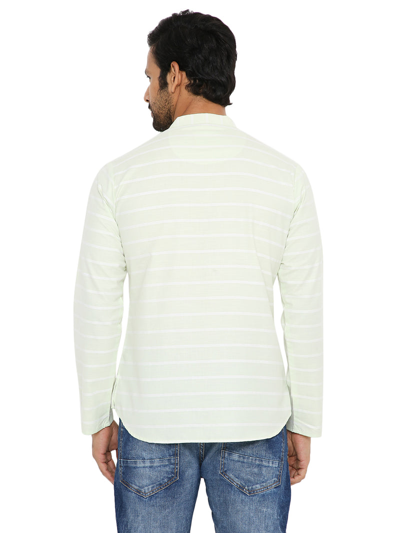 COTTON PISTA STRIPED REGULAR FIT SHORT KURTA