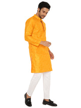 SPECTRA YELLOW KURTA PYJAMA SET WITH CHECKERED MIRROR ABLA EMBRIODERY