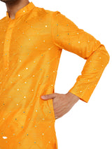SPECTRA YELLOW KURTA PYJAMA SET WITH CHECKERED MIRROR ABLA EMBRIODERY