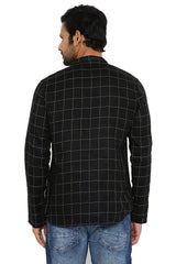 BLACK GOLDEN CHECKS SLIM FIT COTTON SHORT KURTA