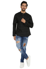 BLACK GOLDEN CHECKS SLIM FIT COTTON SHORT KURTA
