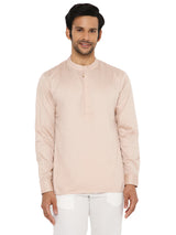 LIGHT FAWN SATIN COTTON SHORT KURTA WITH CUFF