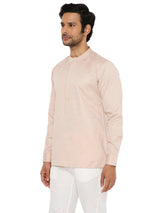 LIGHT FAWN SATIN COTTON SHORT KURTA WITH CUFF