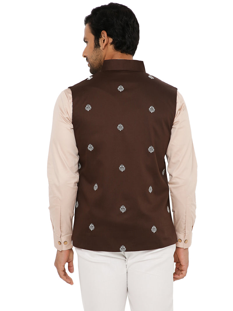 COAL BROWN BANDI WITH PETAL EMBROIDERY