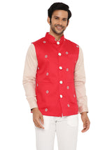 OXBLOOD RED SATIN EMBRIODERED KURTA BANDI SET