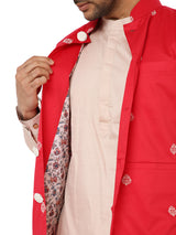 OXBLOOD RED SATIN EMBRIODERED KURTA BANDI SET