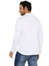 WHITE SATIN ABSTRACT POCKET EMBRIODERED SHORT KURTA