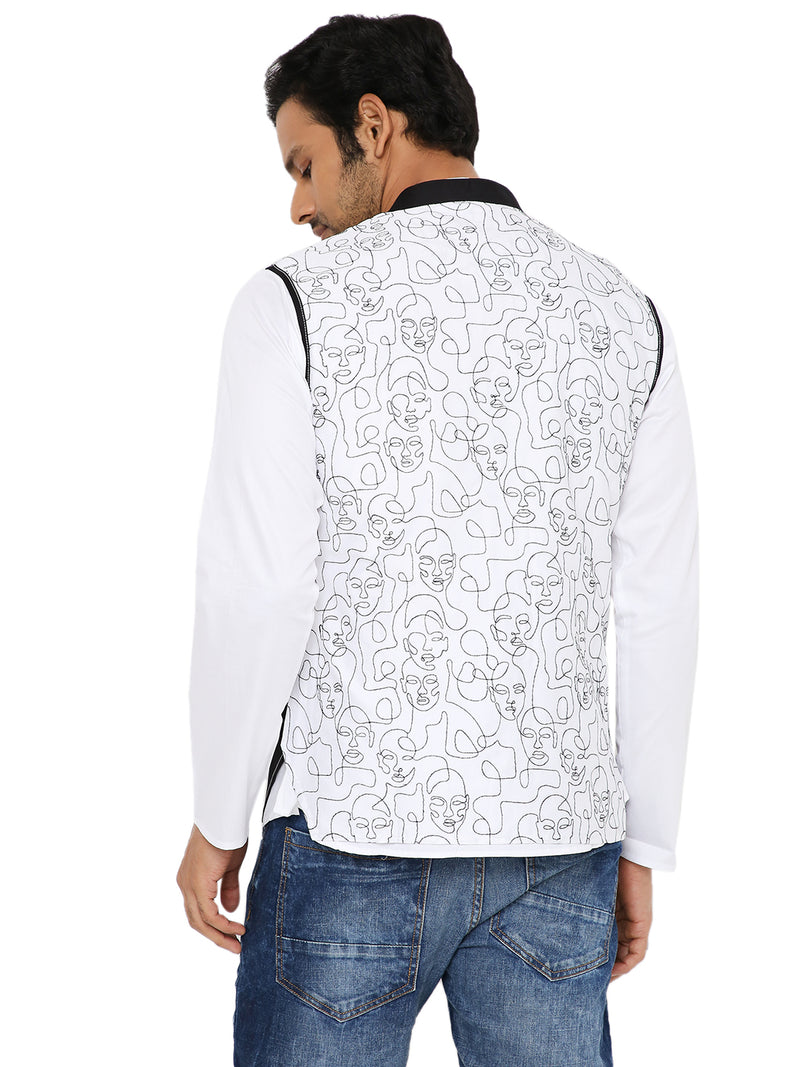 BLACK ABSTRACT EMBRIODERED SHORT KURTA SET WITH 3 POCKET SHACKET