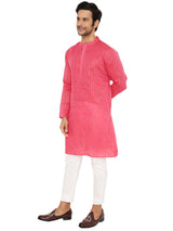 FUSCIA PINK COTTON BOLD STRIPED ZARI LONG KURTA