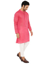 FUSCIA PINK COTTON BOLD STRIPED ZARI LONG KURTA