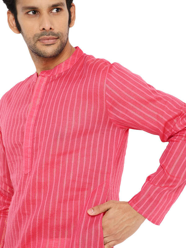 FUSCIA PINK COTTON BOLD STRIPED ZARI LONG KURTA