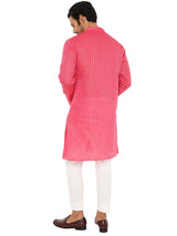 FUSCIA PINK COTTON BOLD STRIPED ZARI LONG KURTA