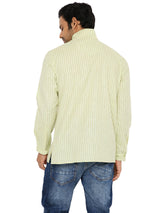 HAYGREEN ZARI STRIPED SHORT KURTA WITH HIGH NECK ZIP COLLAR