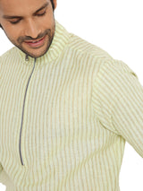 HAYGREEN ZARI STRIPED SHORT KURTA WITH HIGH NECK ZIP COLLAR