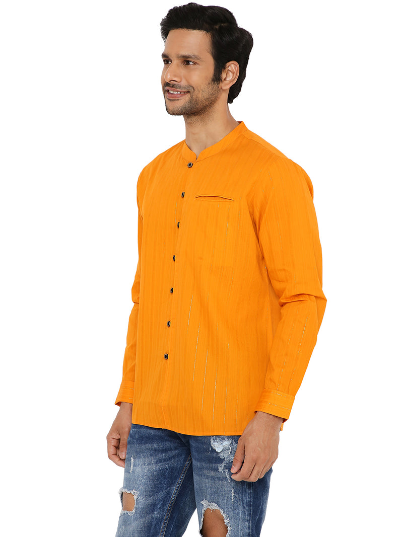 DARK MUSK ORANGE ZARI SHORT KURTA WITH LUPI AND POTLI DETAIL