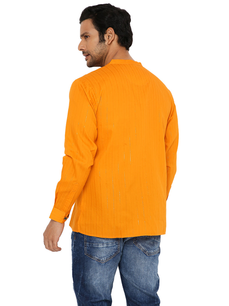 DARK MUSK ORANGE ZARI SHORT KURTA WITH LUPI AND POTLI DETAIL