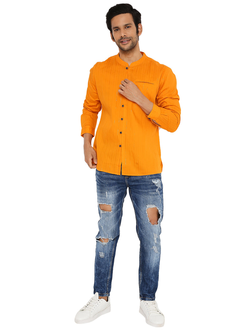 DARK MUSK ORANGE ZARI SHORT KURTA WITH LUPI AND POTLI DETAIL