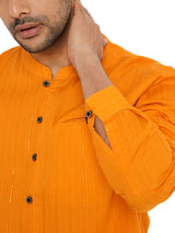 DARK MUSK ORANGE ZARI SHORT KURTA WITH LUPI AND POTLI DETAIL