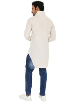 OFF WHITE ZARI STRIPED LONG KURTA WITH HIGH NECK ZIP COLLAR