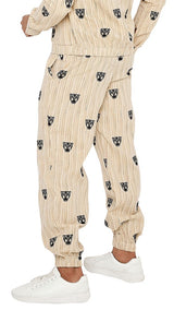 IVORY CREAM KHADI JOGGERS WITH TIGER FACE EMBROIDERY