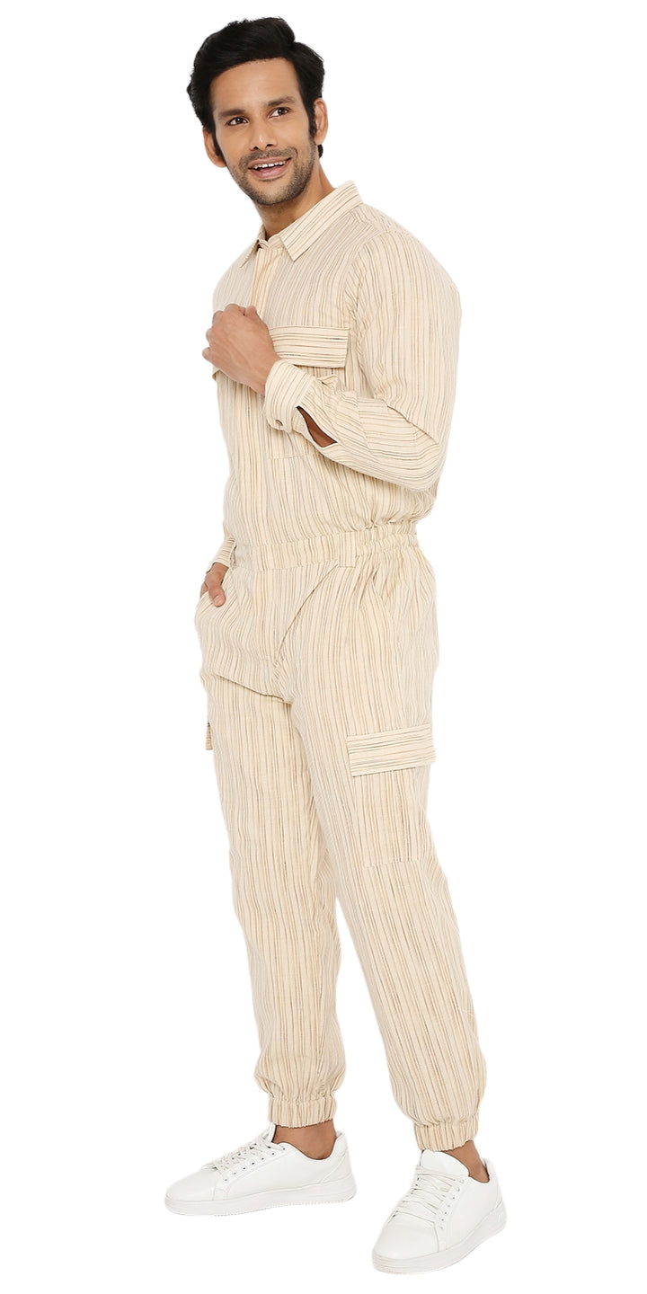 IVORY CREAM STRIPED UNISEX OVERALL'S