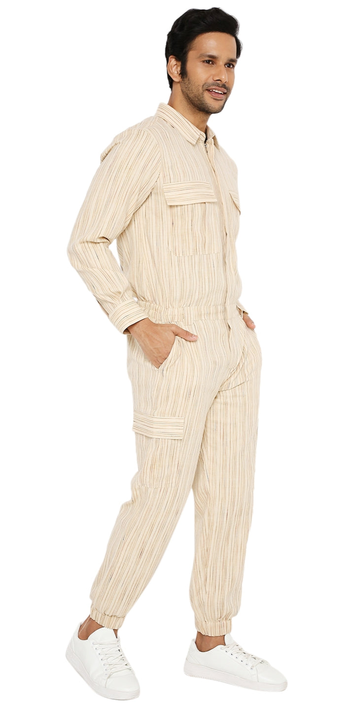 IVORY CREAM STRIPED UNISEX OVERALL'S