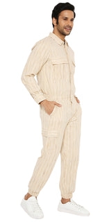 IVORY CREAM KHADI STRIPED UNISEX OVERALL'S