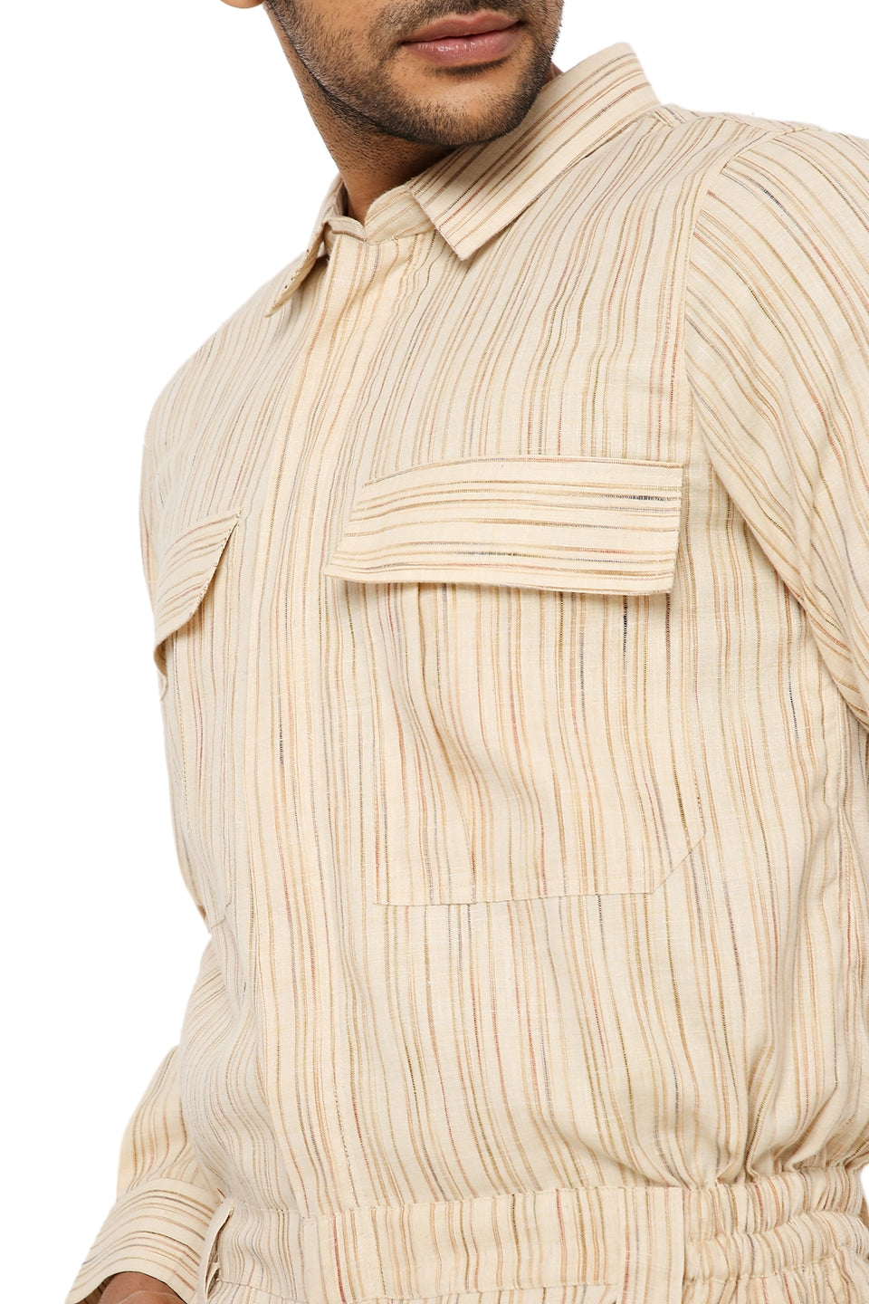 IVORY CREAM STRIPED UNISEX OVERALL'S