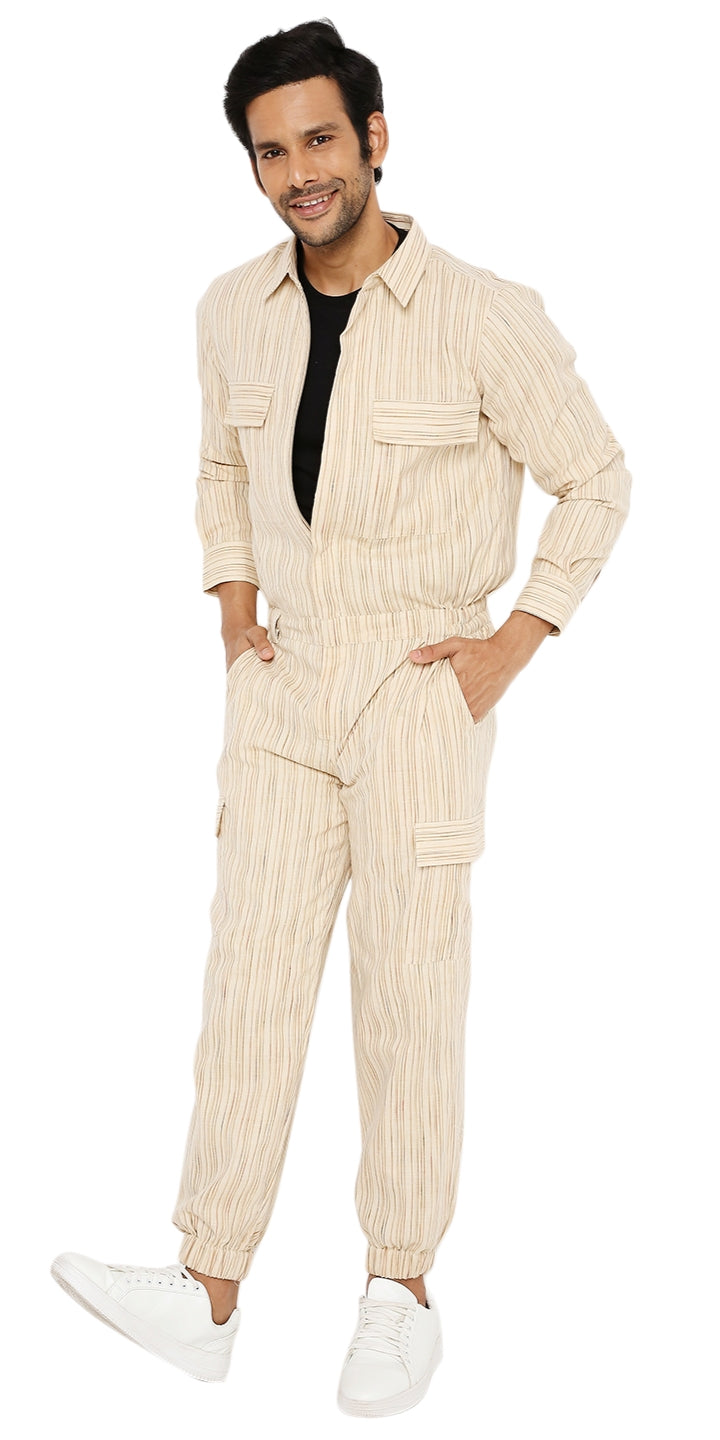 IVORY CREAM STRIPED UNISEX OVERALL'S