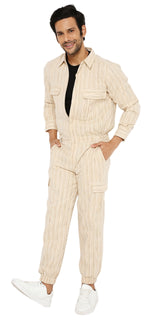 IVORY CREAM KHADI STRIPED UNISEX OVERALL'S