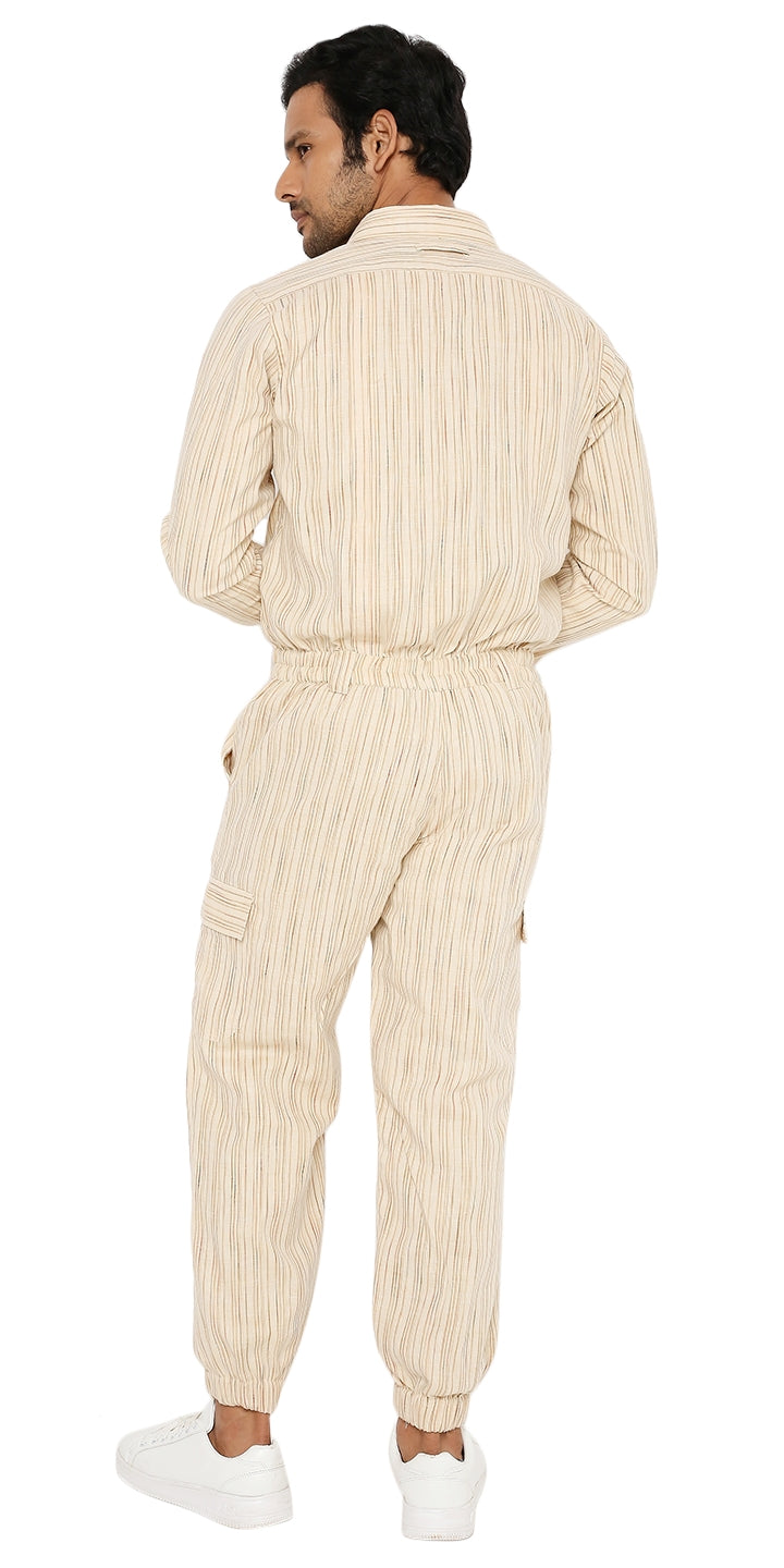 IVORY CREAM STRIPED UNISEX OVERALL'S