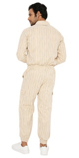 IVORY CREAM KHADI STRIPED UNISEX OVERALL'S